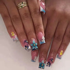 24Pcs Mid - length French Pink Square Head Press on False Nails Flash Drill Wearable Finished Manicure Full Cover Nail Tips - Hands of Hope