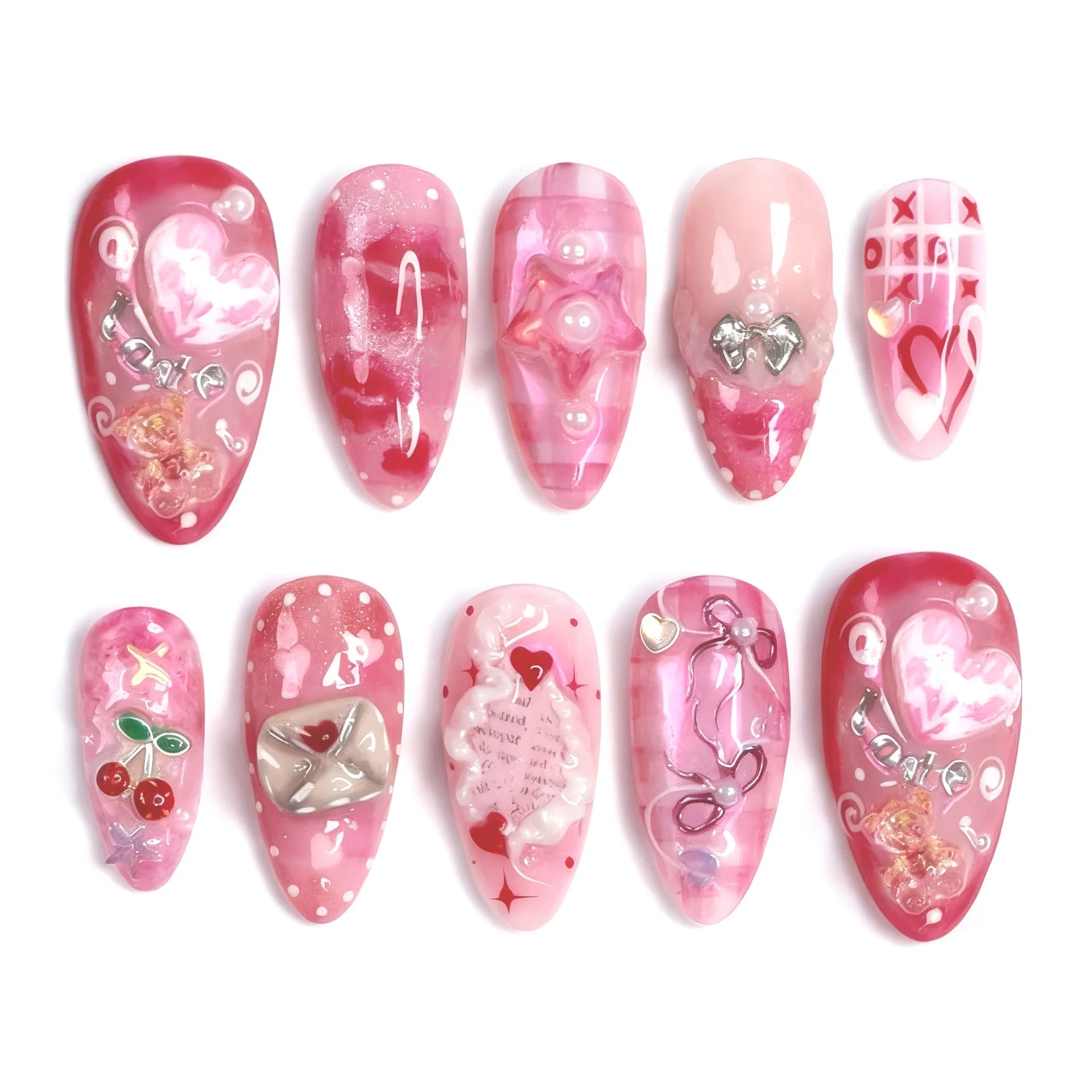 24PCS Pink Star Bow Press on Nail Gentle Blush French Almond False Nail with Pearl Diamonds Design Wearable Sweet Fake Nail Tips - Hands of Hope