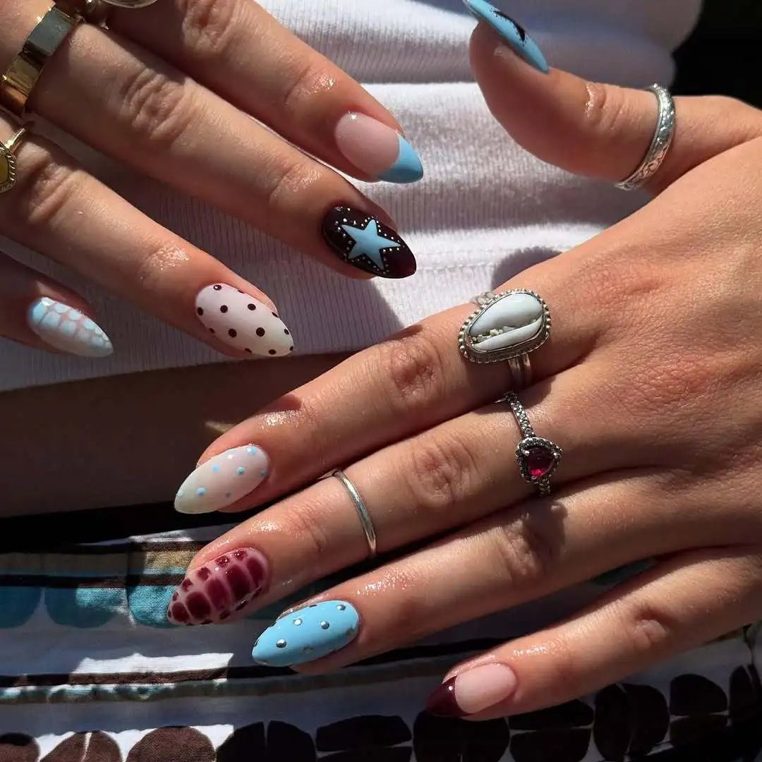 24PCS Pink Star Bow Press on Nail Gentle Blush French Almond False Nail with Pearl Diamonds Design Wearable Sweet Fake Nail Tips - Hands of Hope