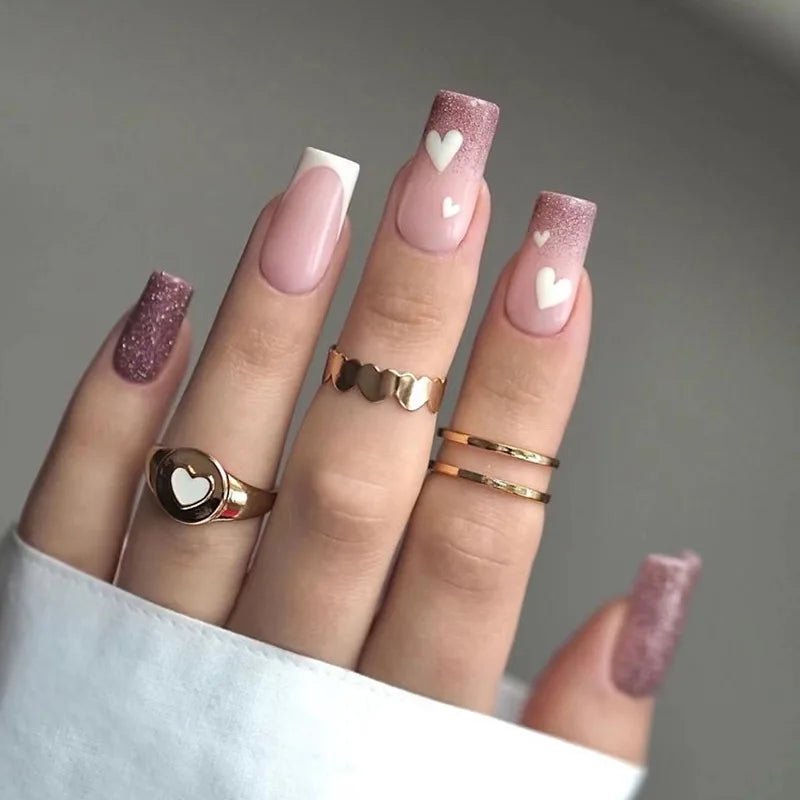 24Pcs Pure White French Press on Nails Long Square Head False Nails with Pearl Pink Bow Design Ballet Wearable Fake Nails - Hands of Hope