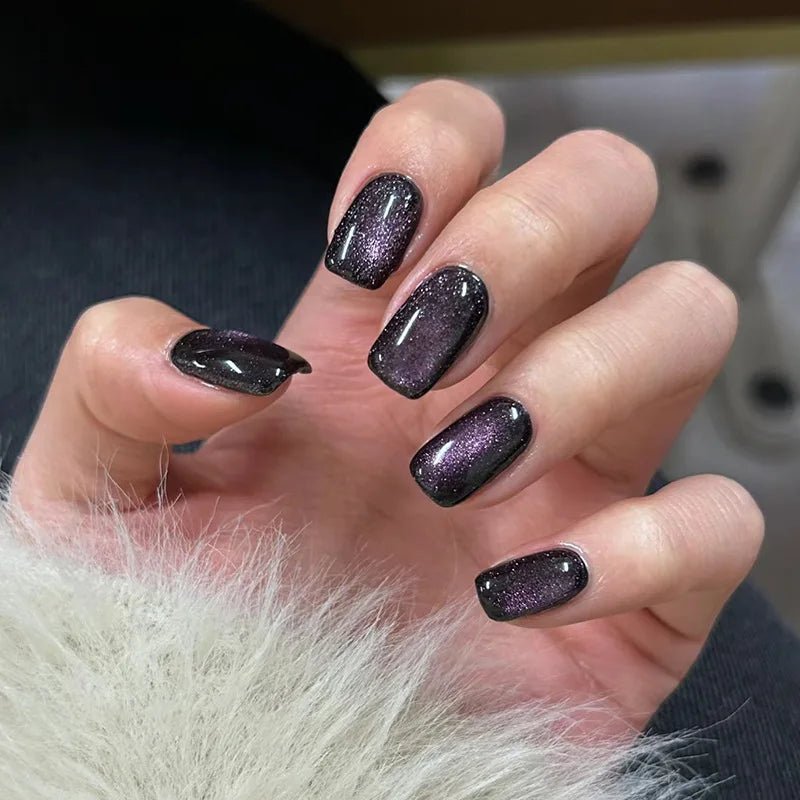 24Pcs Rainbow Color Glow Cat Eye Press on False Nails with Glue Glitter Short Square Nails Sweet Cool Gradient Summer Fake Nails - Hands of Hope