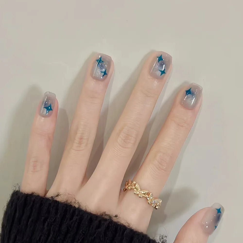 24Pcs Rainbow Color Glow Cat Eye Press on False Nails with Glue Glitter Short Square Nails Sweet Cool Gradient Summer Fake Nails - Hands of Hope