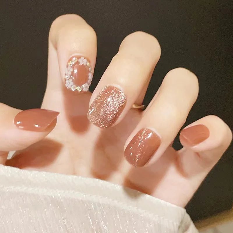 24Pcs Rainbow Color Glow Cat Eye Press on False Nails with Glue Glitter Short Square Nails Sweet Cool Gradient Summer Fake Nails - Hands of Hope