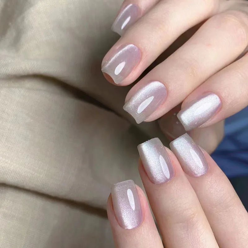 24Pcs Rainbow Color Glow Cat Eye Press on False Nails with Glue Glitter Short Square Nails Sweet Cool Gradient Summer Fake Nails - Hands of Hope