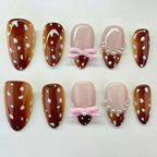 24pcs Red Almond False Nails Art Pearl Cherry Design Stick on Nail Tip Datachable French Leopard Print Short Press on Fake Nails - Hands of Hope