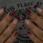 24pcs Red Almond False Nails Art Pearl Cherry Design Stick on Nail Tip Datachable French Leopard Print Short Press on Fake Nails - Hands of Hope