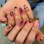 24pcs Red Almond False Nails Art Pearl Cherry Design Stick on Nail Tip Datachable French Leopard Print Short Press on Fake Nails - Hands of Hope