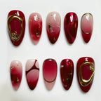 24pcs Red Almond False Nails Art Pearl Cherry Design Stick on Nail Tip Datachable French Leopard Print Short Press on Fake Nails - Hands of Hope
