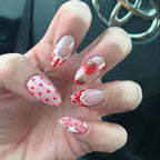 24PCS Retro Blue Simple Flowers Almond Press on Nails Full Cover Glossy White French Nail Golden Steel Ball Fake Nails for Women - Hands of Hope