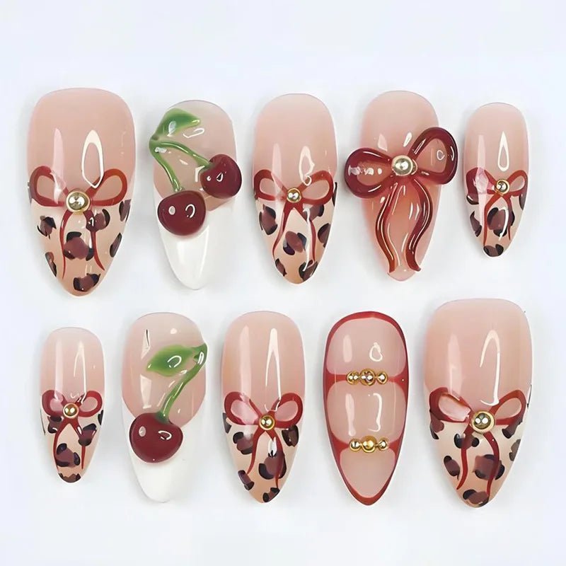 24PCS Retro Blue Simple Flowers Almond Press on Nails Full Cover Glossy White French Nail Golden Steel Ball Fake Nails for Women - Hands of Hope