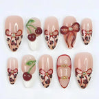 24PCS Retro Blue Simple Flowers Almond Press on Nails Full Cover Glossy White French Nail Golden Steel Ball Fake Nails for Women - Hands of Hope