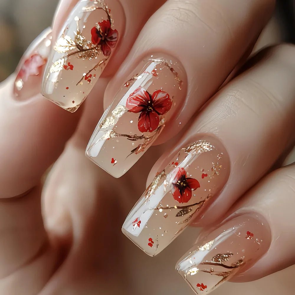 24Pcs Short Almond Press - On Nails Pink Floral French Tip Glossy&Elegant Full Cover Fake Nails for Women&Girls Spring,Daily Wear - Hands of Hope