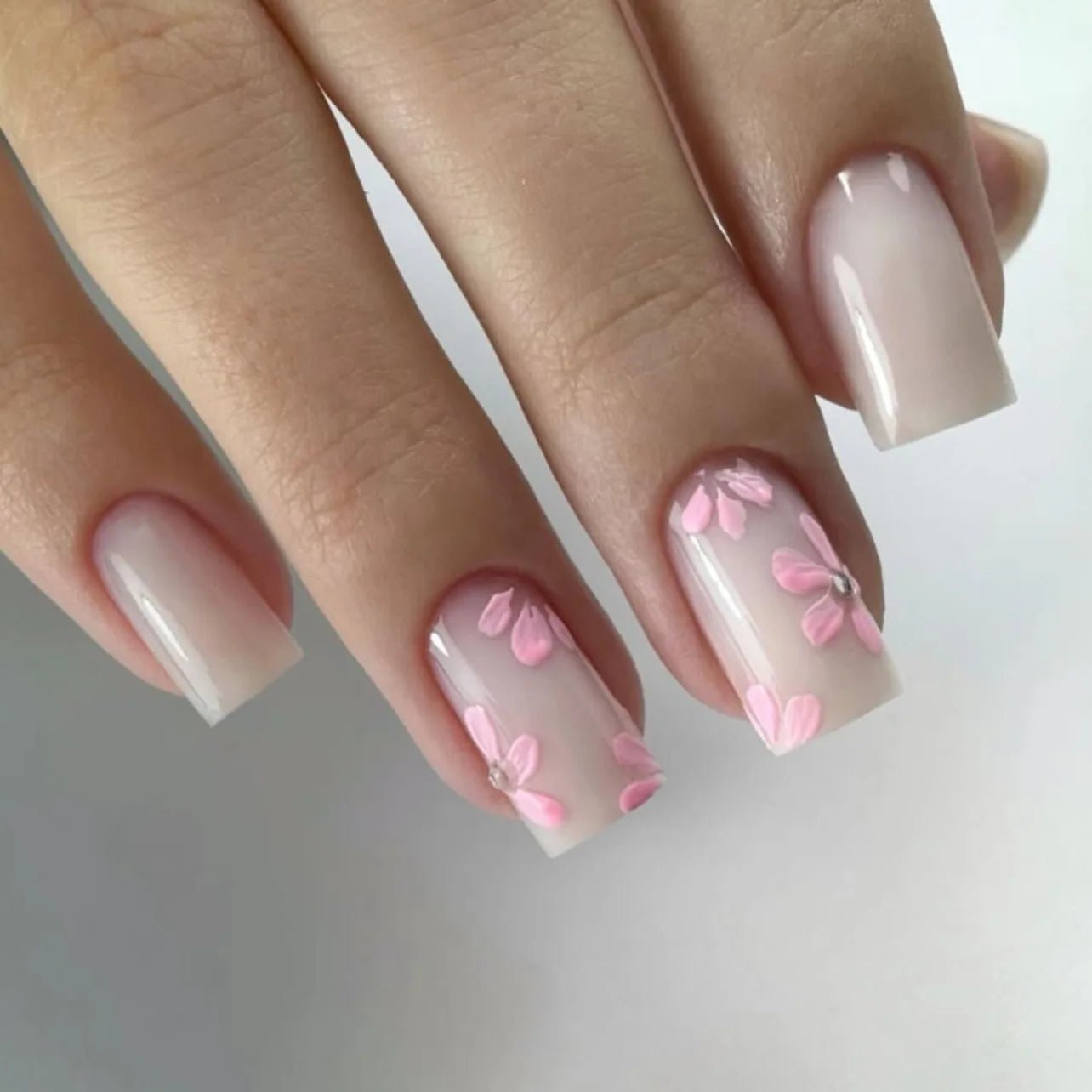 24Pcs Short Almond Press - On Nails Pink Floral French Tip Glossy&Elegant Full Cover Fake Nails for Women&Girls Spring,Daily Wear - Hands of Hope