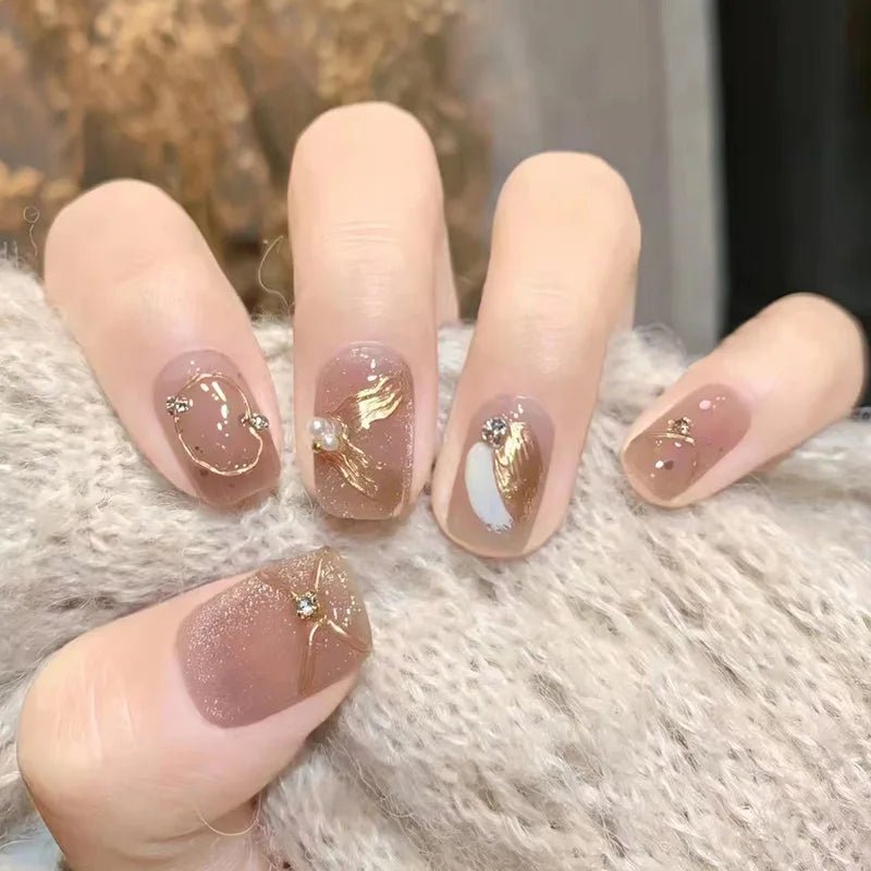 24Pcs Short Round Fake Nails Cat Eye Nail Design Glitter Detachable False Nail Solid Color Full Cover Acrylic Press on Nail Tips - Hands of Hope