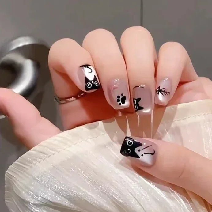 24Pcs Short Round Fake Nails Cat Eye Nail Design Glitter Detachable False Nail Solid Color Full Cover Acrylic Press on Nail Tips - Hands of Hope