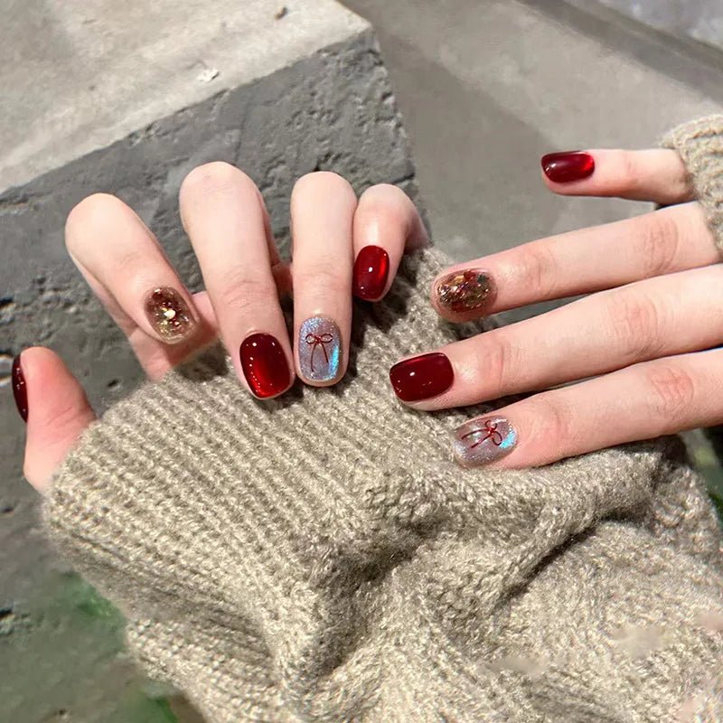 24Pcs Short Round Fake Nails Cat Eye Nail Design Glitter Detachable False Nail Solid Color Full Cover Acrylic Press on Nail Tips - Hands of Hope