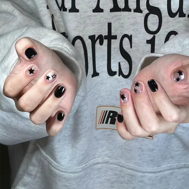 24Pcs Short Round Fake Nails Cat Eye Nail Design Glitter Detachable False Nail Solid Color Full Cover Acrylic Press on Nail Tips - Hands of Hope