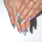 24Pcs Short Round Head Almond Fake Nails with Flowers Grass Pattern Wearable False Nails Tips Summer Full Cover Press on Nails - Hands of Hope