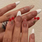 24Pcs Short Round Head Almond Fake Nails with Flowers Grass Pattern Wearable False Nails Tips Summer Full Cover Press on Nails - Hands of Hope