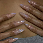 24Pcs Short Round Head Almond Fake Nails with Flowers Grass Pattern Wearable False Nails Tips Summer Full Cover Press on Nails - Hands of Hope