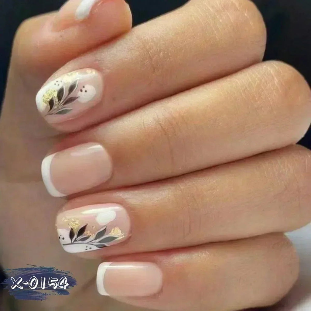 24Pcs Short Square Coffin False Nails Square Fake Nails with Glue French Glitter Wearable Acrylic Nails Set Press on Nail Tips - Hands of Hope