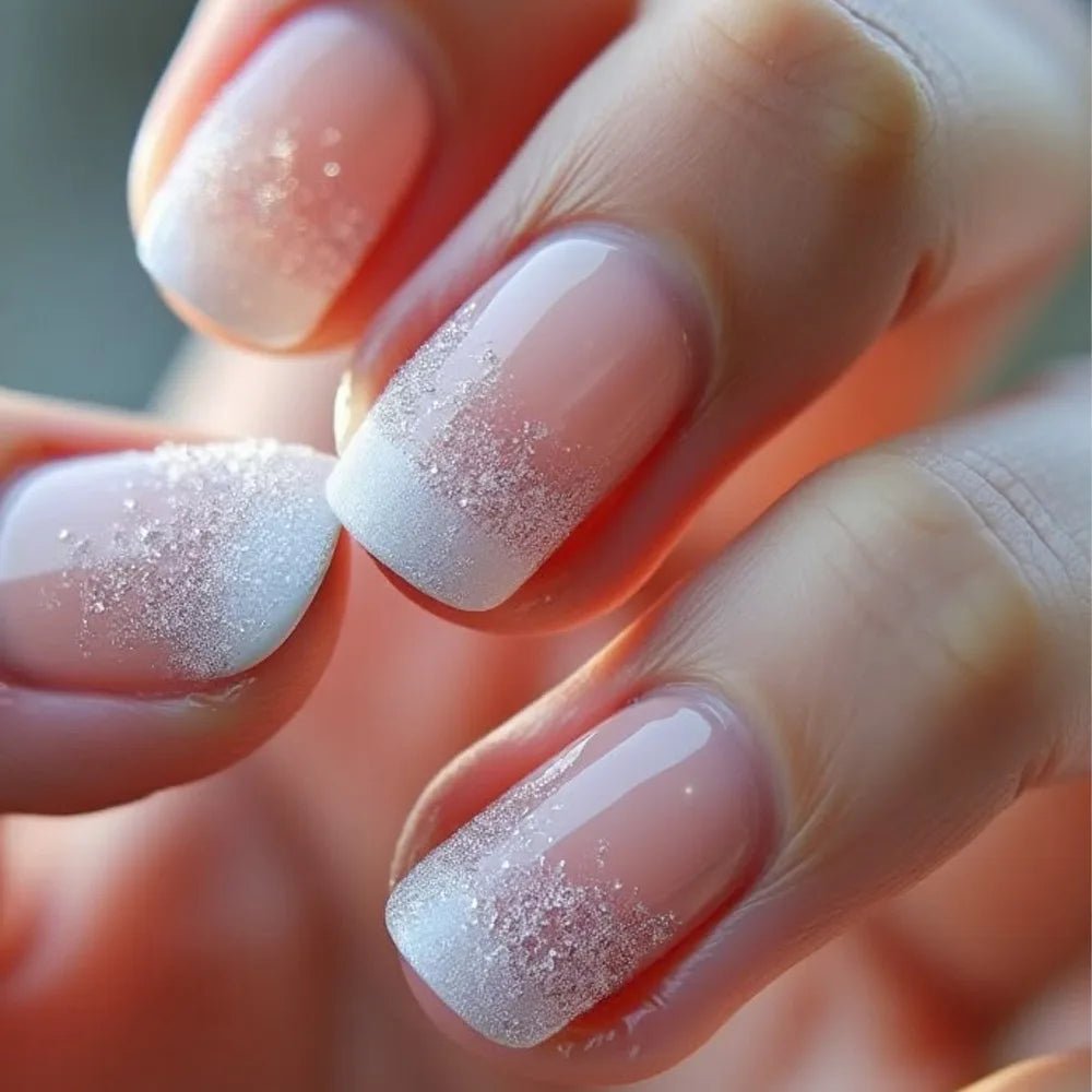 24Pcs Short Square Coffin False Nails Square Fake Nails with Glue French Glitter Wearable Acrylic Nails Set Press on Nail Tips - Hands of Hope