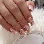 24Pcs Short Square Coffin False Nails Square Fake Nails with Glue French Glitter Wearable Acrylic Nails Set Press on Nail Tips - Hands of Hope