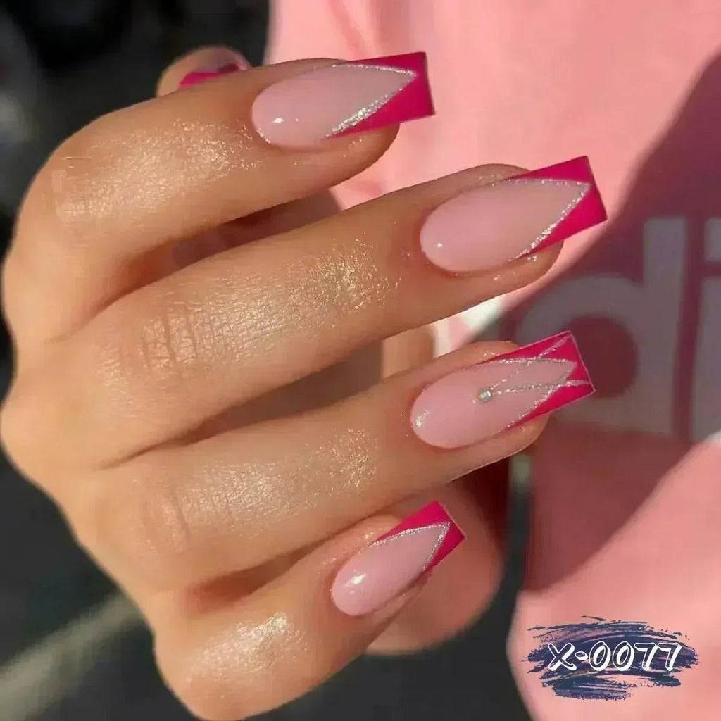 24Pcs Short Square Coffin False Nails Square Fake Nails with Glue French Glitter Wearable Acrylic Nails Set Press on Nail Tips - Hands of Hope