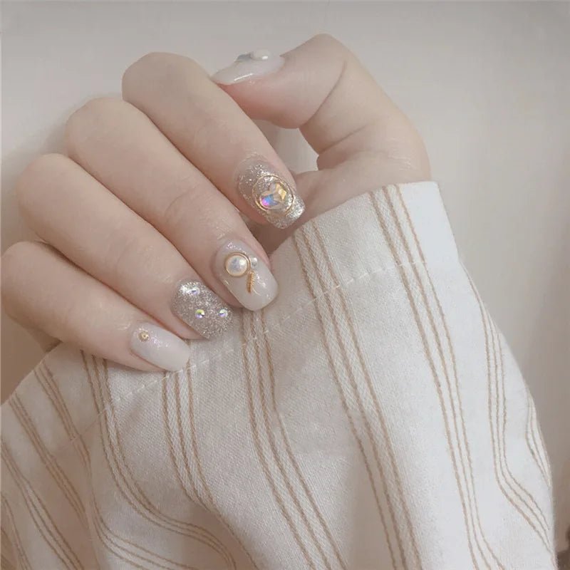 24pcs Short Square Round Fake Nails Blue Sequin Design Press on Nails Full Cover Artificial False Nail Art Accessories & Tools - Hands of Hope