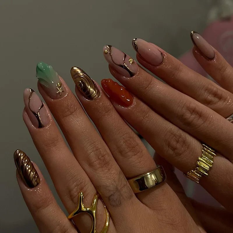 24Pcs Simple French Fake Nails with Almond Head Design Detachable 3D Irregular Star Pattern Press on False Nails Manicure Tools - Hands of Hope