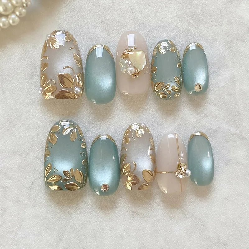 24Pcs Simple Glitter Almond False Nails with Glue Ballerina Nail Design Sweet Cool French Detachable Press on Nail Manicure Tips - Hands of Hope