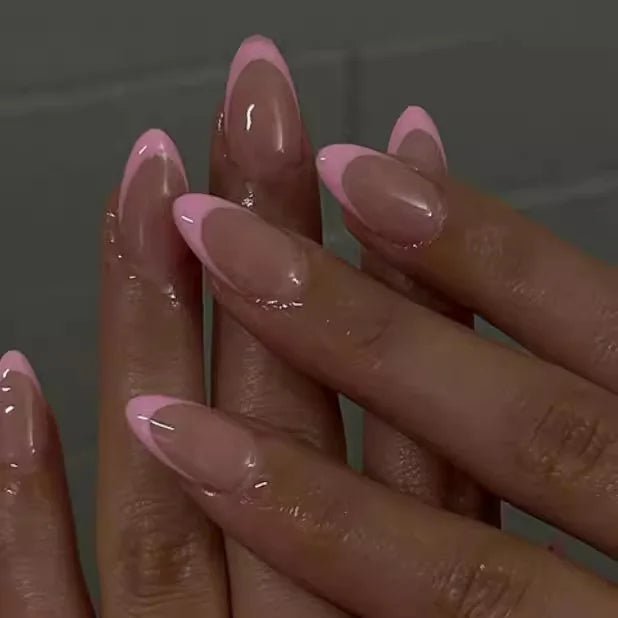 24Pcs Simple Glitter Almond False Nails with Glue Ballerina Nail Design Sweet Cool French Detachable Press on Nail Manicure Tips - Hands of Hope