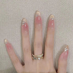 24Pcs Simple Glitter Almond False Nails with Glue Ballerina Nail Design Sweet Cool French Detachable Press on Nail Manicure Tips - Hands of Hope