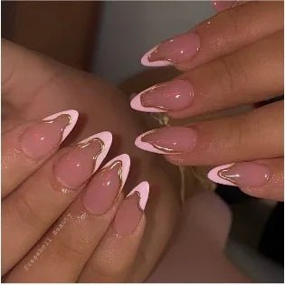 24Pcs Simple Glitter Almond False Nails with Glue Ballerina Nail Design Sweet Cool French Detachable Press on Nail Manicure Tips - Hands of Hope