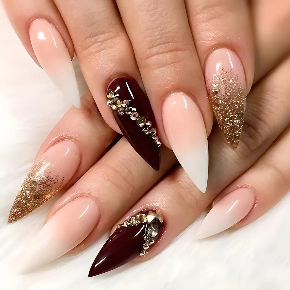 24Pcs Simple Glitter Almond False Nails with Glue Ballerina Nail Design Sweet Cool French Detachable Press on Nail Manicure Tips - Hands of Hope