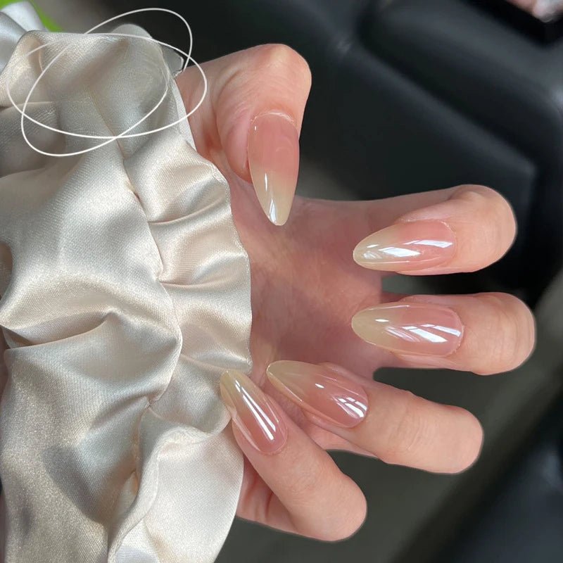 24Pcs Simple Glitter Almond False Nails with Glue Ballerina Nail Design Sweet Cool French Detachable Press on Nail Manicure Tips - Hands of Hope