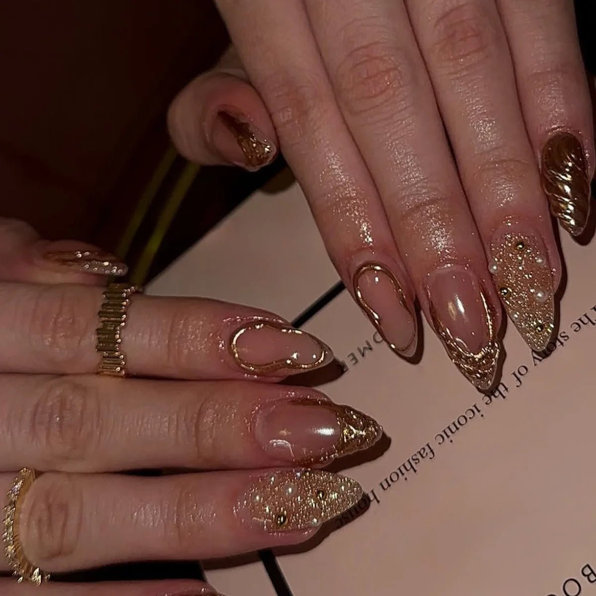 24Pcs Simple Glitter Almond False Nails with Glue Ballerina Nail Design Sweet Cool French Detachable Press on Nail Manicure Tips - Hands of Hope