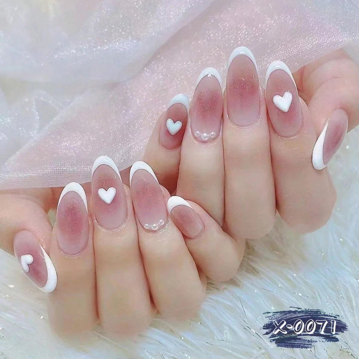 24Pcs Simple Glitter Almond False Nails with Glue Ballerina Nail Design Sweet Cool French Detachable Press on Nail Manicure Tips - Hands of Hope