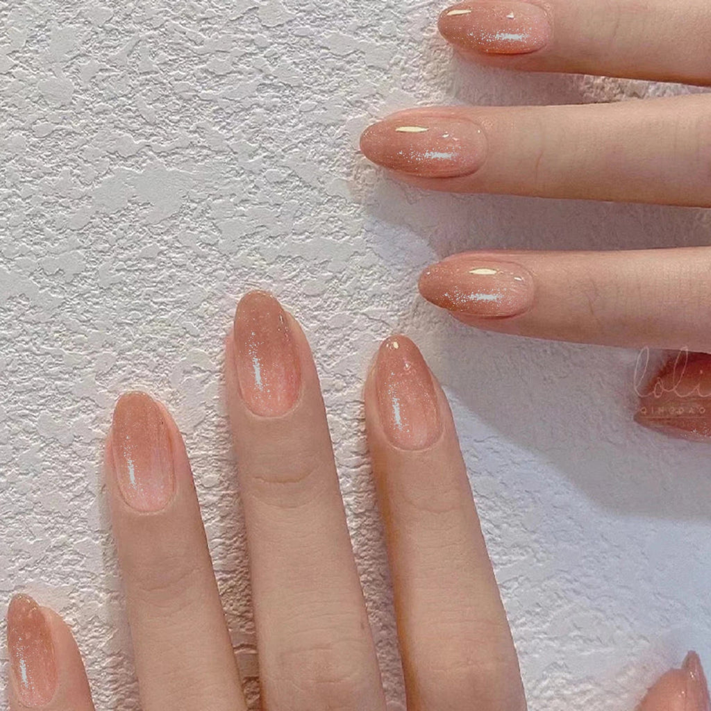 24Pcs Simple Glitter Almond False Nails with Glue Ballerina Nail Design Sweet Cool French Detachable Press on Nail Manicure Tips - Hands of Hope