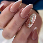 24Pcs Simple Glitter Almond False Nails with Glue Ballerina Nail Design Sweet Cool French Detachable Press on Nail Manicure Tips - Hands of Hope