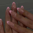 24Pcs Simple Glitter Almond False Nails with Glue Ballerina Nail Design Sweet Cool French Detachable Press on Nail Manicure Tips - Hands of Hope