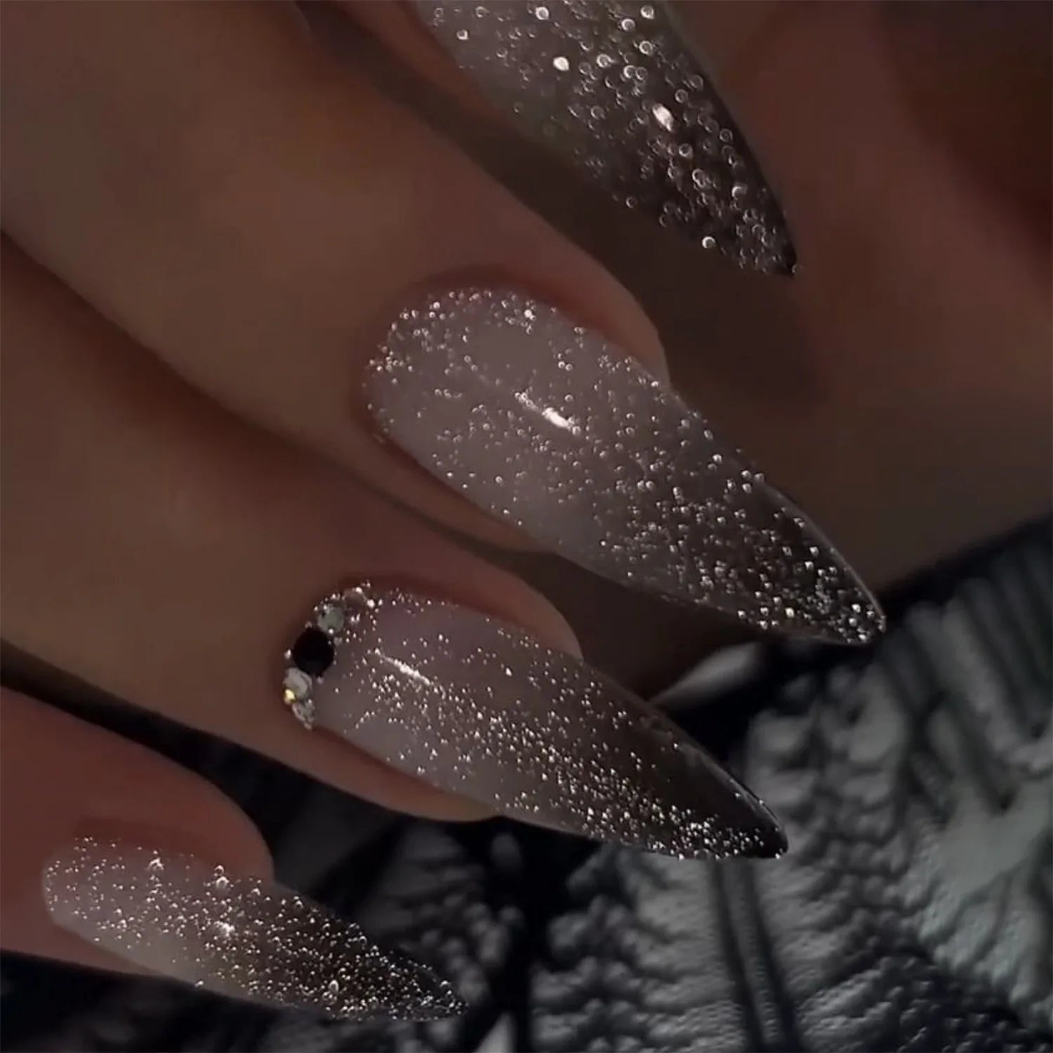 24Pcs Simple Glitter Almond False Nails with Glue Ballerina Nail Design Sweet Cool French Detachable Press on Nail Manicure Tips - Hands of Hope