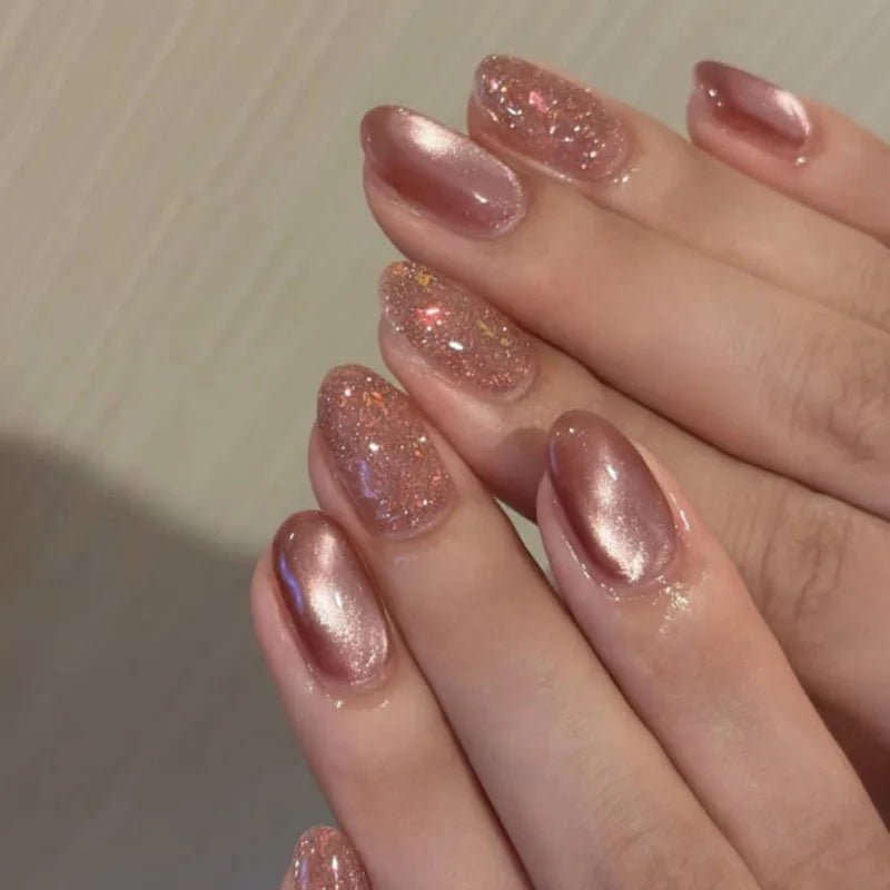 24Pcs Simple Glitter Almond False Nails with Glue Ballerina Nail Design Sweet Cool French Detachable Press on Nail Manicure Tips - Hands of Hope