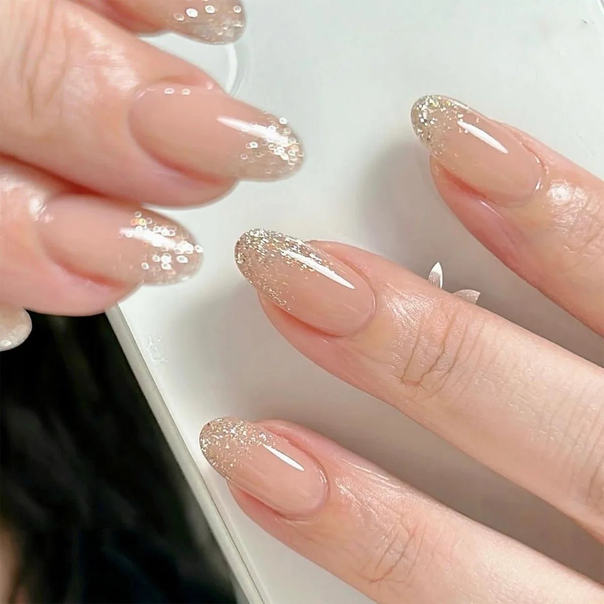 24Pcs Solid Nude Color Fake Nails with Jelly Glue Short Almond Press on False Nails Wearable Oval Finished Full Cover Nail Tips - Hands of Hope