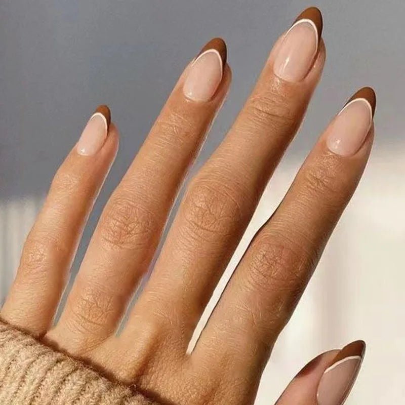 24Pcs Solid Nude Color Fake Nails with Jelly Glue Short Almond Press on False Nails Wearable Oval Finished Full Cover Nail Tips - Hands of Hope