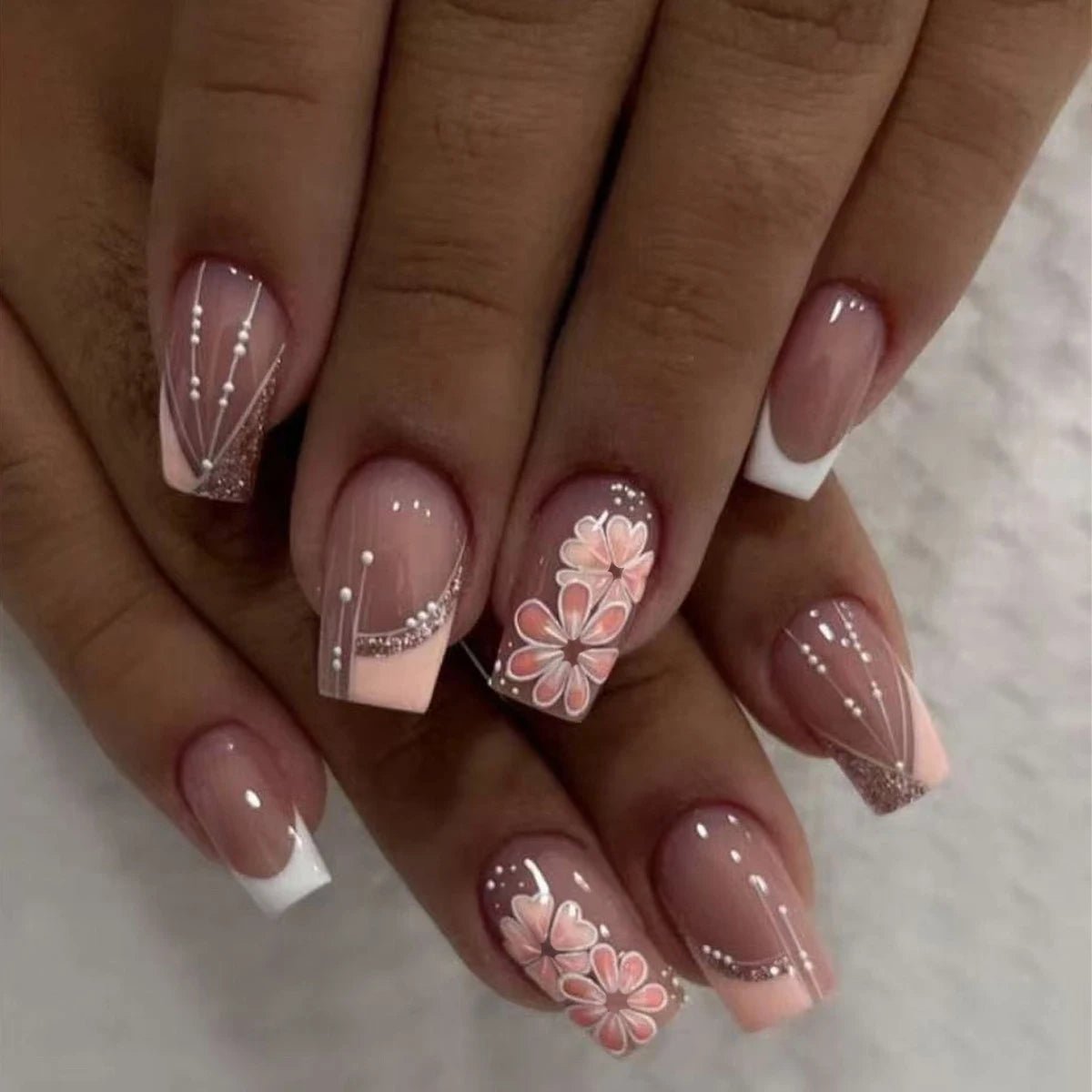 24pcs Sweet Cool False Nails Gradient French Fake Nail Tips with Purple Flowers Design Short Square Press on Nails Colorful Nail - Hands of Hope