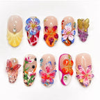 24pcs Tropical Flower Press On Nails Colorful French 3D Crystal Butterfly Shells Pattern Printed False Nails Almond Fake Nail - Hands of Hope