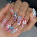 24pcs Tropical Flower Press On Nails Colorful French 3D Crystal Butterfly Shells Pattern Printed False Nails Almond Fake Nail - Hands of Hope