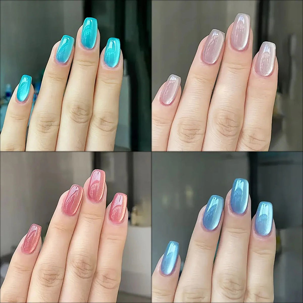 24pcs/30pcs short square ballet fake nails for women cat eyes glitter green blue purple pink shinny nail tips press on nail art - Hands of Hope