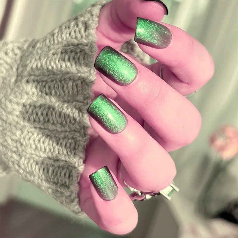 24pcs/set cat eyes fake nails for women girls red brown green blue grey sparkling short tips faux ongles press on false nail - Hands of Hope